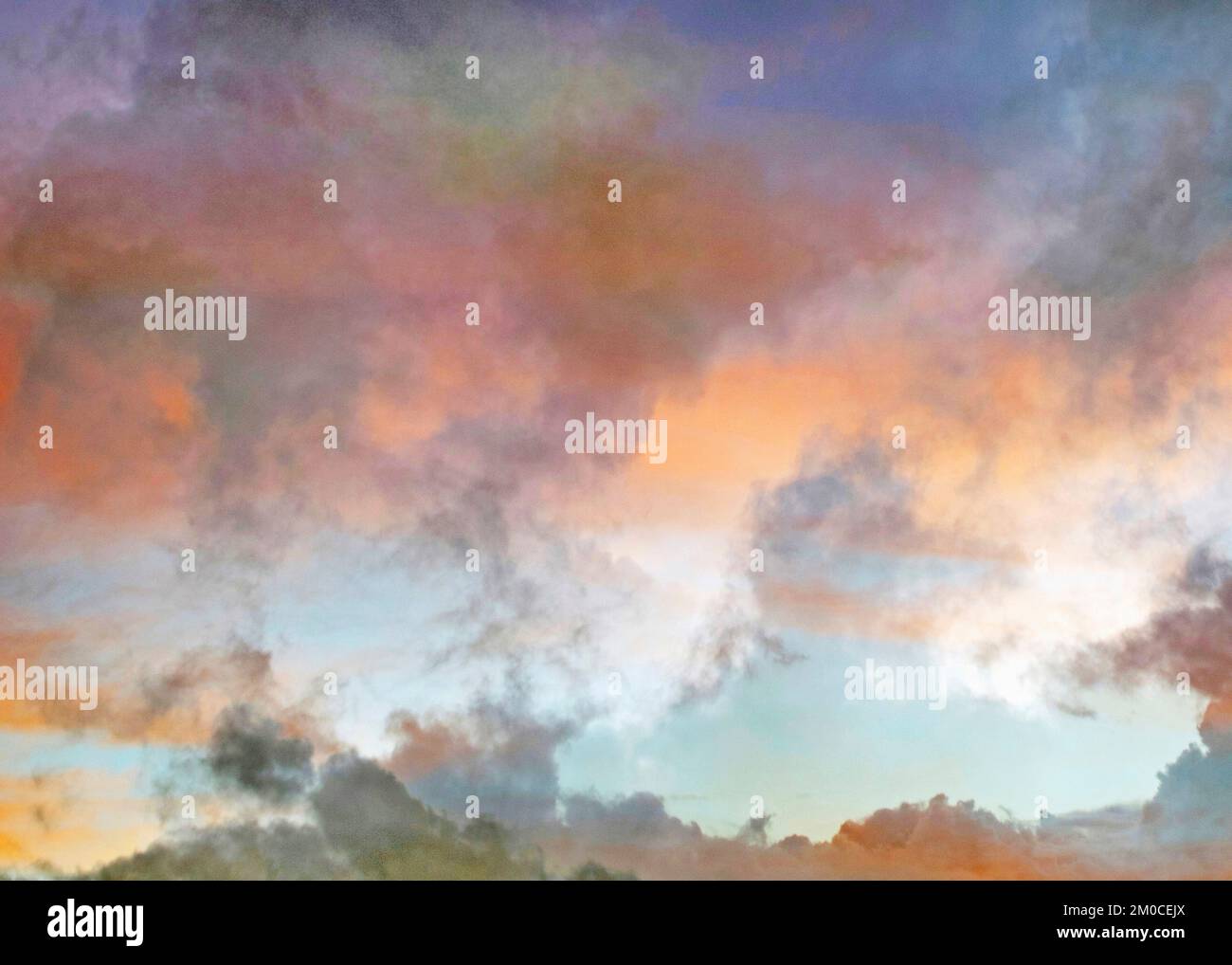 Künstlerische abstrakte und impressionistische Fotografie in Farbtönen und Farbtönen eines Herbsthimmels bei Sonnenuntergang in der jn Cardigan Bay Area mit Designelementen Stockfoto