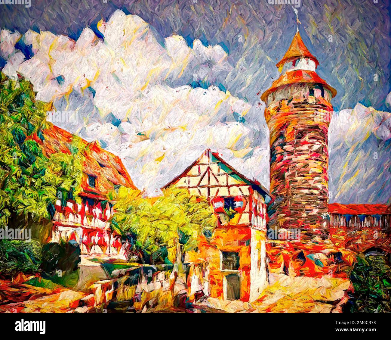 ZEITGENÖSSISCHE KUNST: Kaiserburg (Burg) in der Altstadt von Nürnberg in Franken, Bayern, Deutschland von Edmund Nagele FRPS Stockfoto