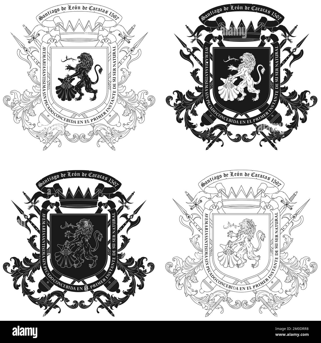 Wappen der Stadt Caracas Venezuela, Wappen von Santiago de León de Caracas wurde von König Philipp II. Von Spanien verliehen Stock Vektor