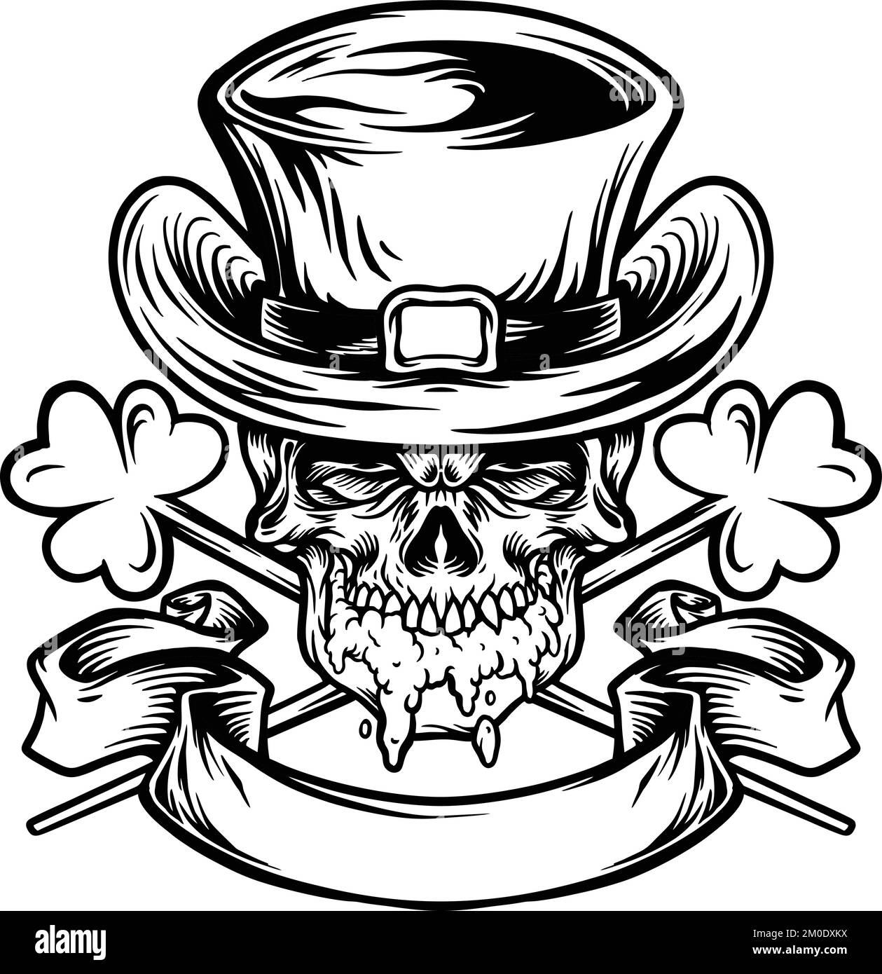 Skull Mascot for St Patricks Beer Day Schwarzweiß-Vektorabbildungen für Ihr Arbeitslogo, Merchandise-T-Shirt, Aufkleber und Etikettendesigns, Poster Stock Vektor