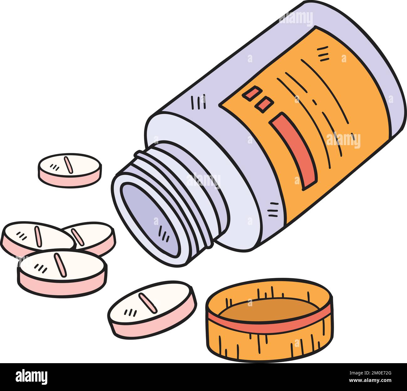 Handgezogene Pillen und Arzneimittelflaschen Illustration isoliert im Hintergrund Stock Vektor