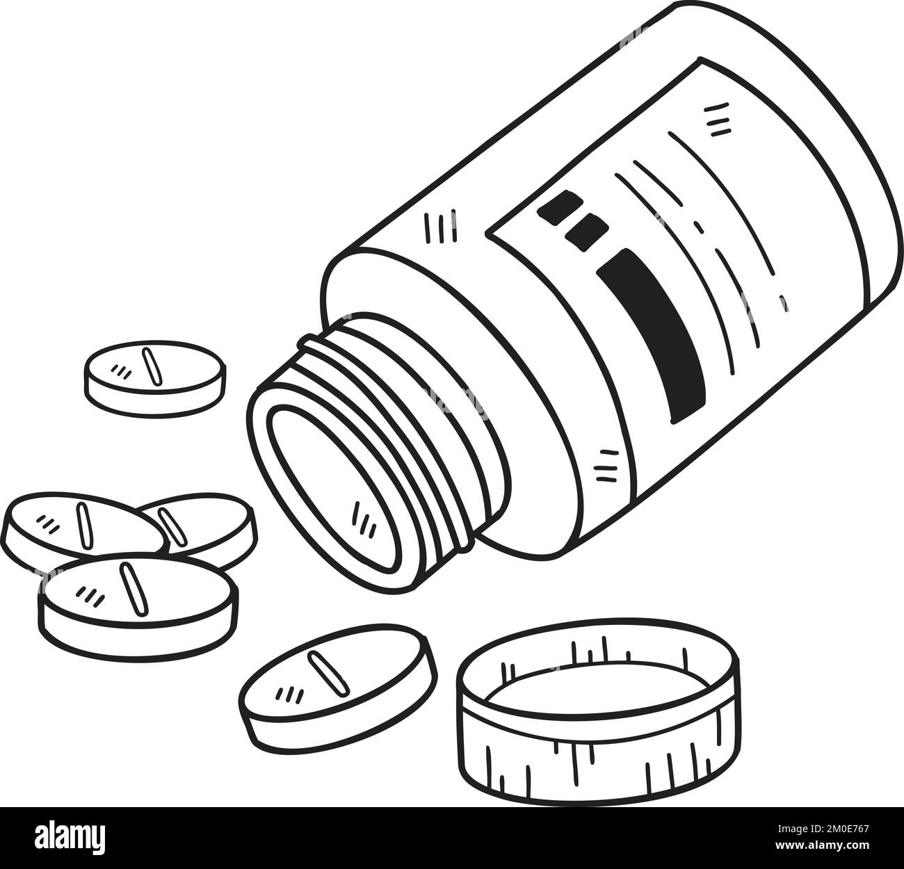 Handgezogene Pillen und Arzneimittelflaschen Illustration isoliert im Hintergrund Stock Vektor