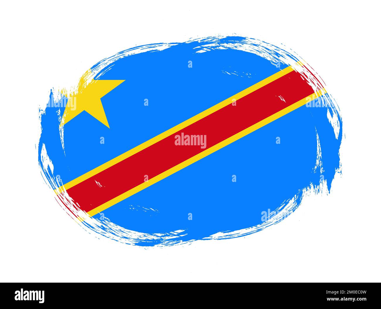 Flagge der demokratischen republik kongo im abgerundeten Pinselhintergrund Stockfoto