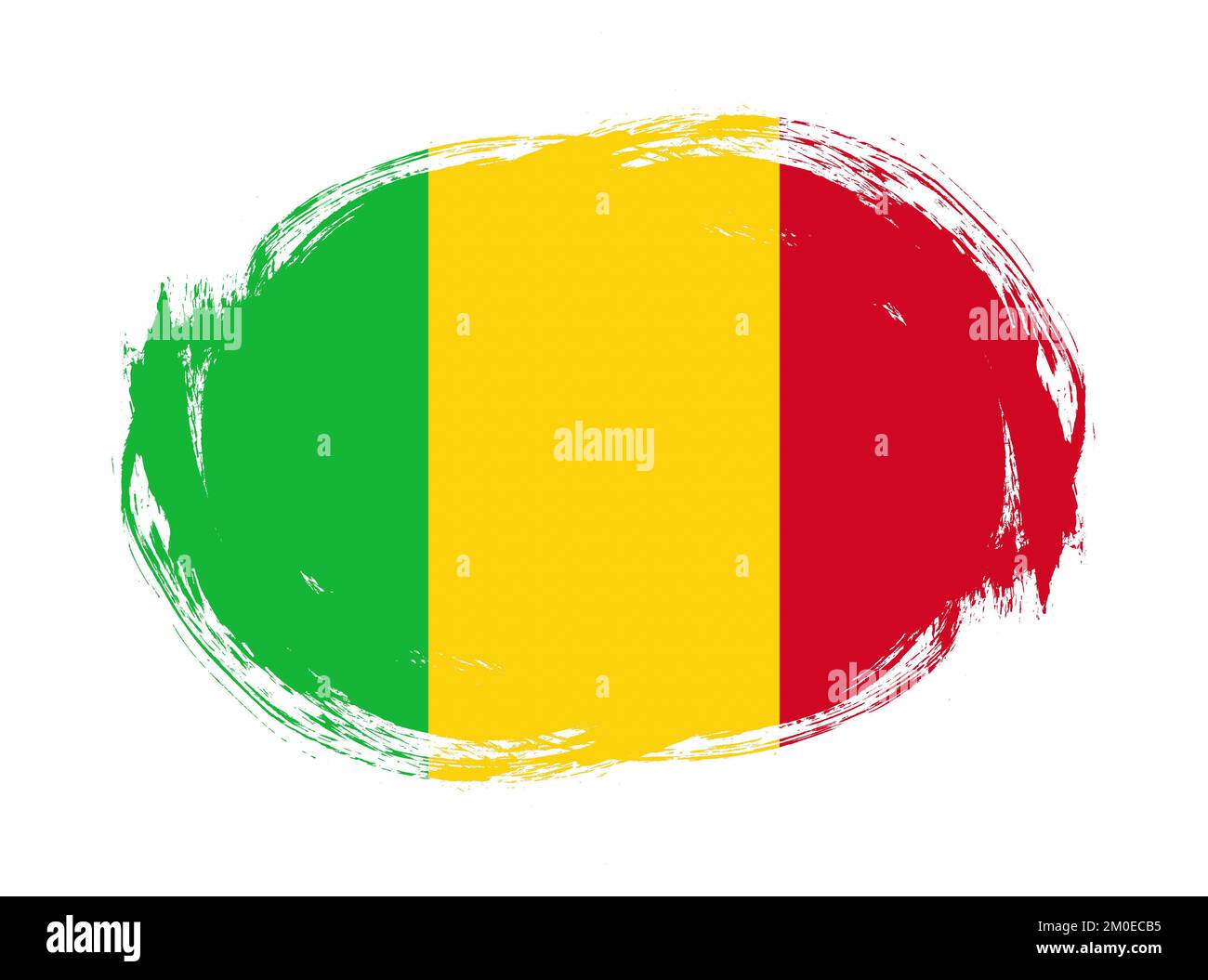 Mali-Flagge auf abgerundetem Pinselhintergrund Stockfoto
