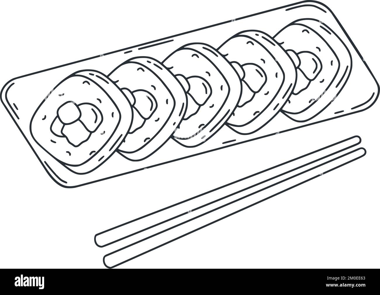 Beliebtes Gericht Koreanische Küche Kimbap Doodle Illustration. Rollen in Seetanglaken mit Belag verpackt. Asiatische Lebensmitteltinte Skizzenvektor Stock Vektor