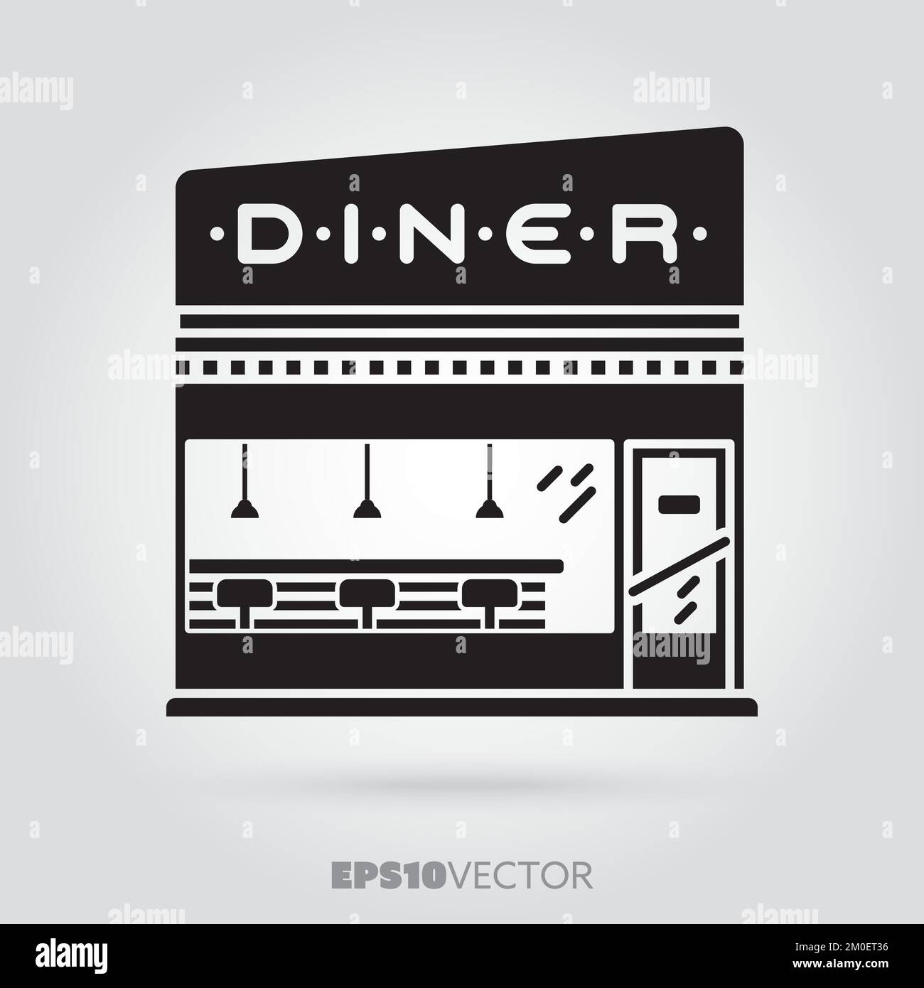 Ein amerikanisches Diner-Glyphe-Symbol. Süßes kleines Restaurantsymbol. Massives schwarzes EPS 10-Vektorgebäude mit Snackbar. Stock Vektor