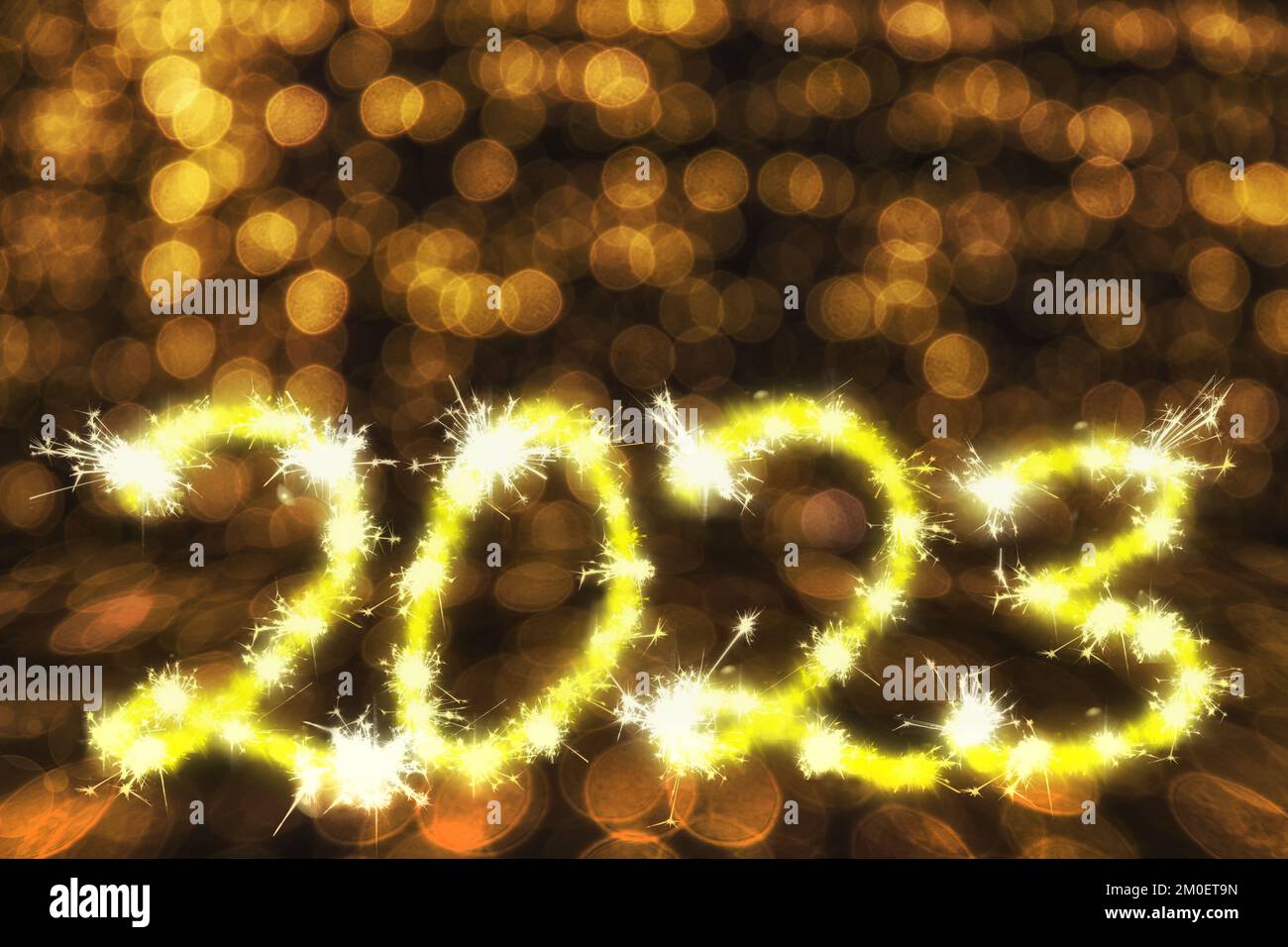 Das Jahr 2023 mit freiem Text als Hintergrund für Silvester als gerenderte 3D-Abbildung Stockfoto