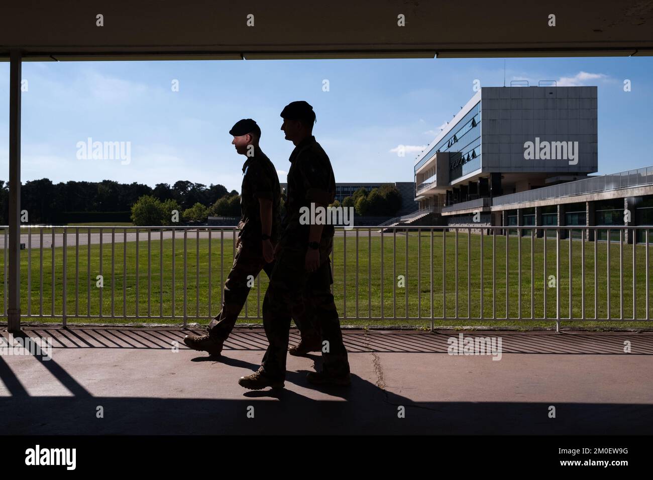 Frankreich, Bretagne, Coetquidan, Guer auf 2021-09-23. Bericht über die Ausbildung der Militärschule InterArms in Saint-Cyr Coetquidan in Morbihan. Das EM Stockfoto
