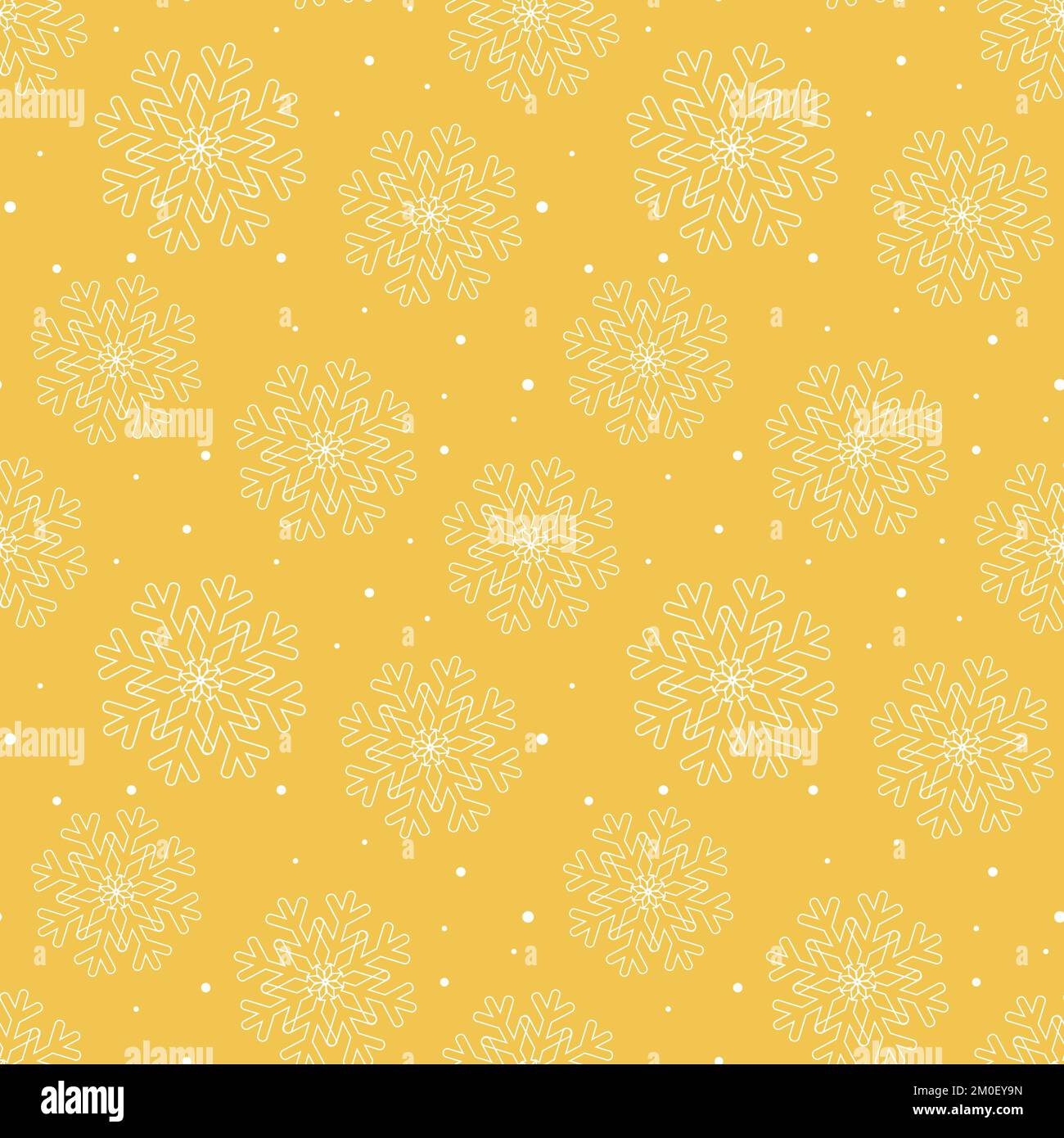 Nahtlose Schneeflocken mit Muster. Festlicher Winterhintergrund. Silhouette weiße Schneeflocken goldener Hintergrund. Druck für Textilien, Papier, Verpackungen, Tapeten Stock Vektor