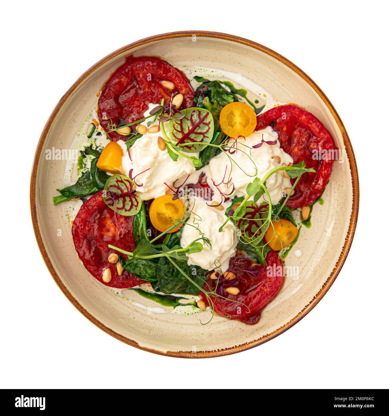 Portion gegrillte Tomaten und Stracciatella Stockfoto