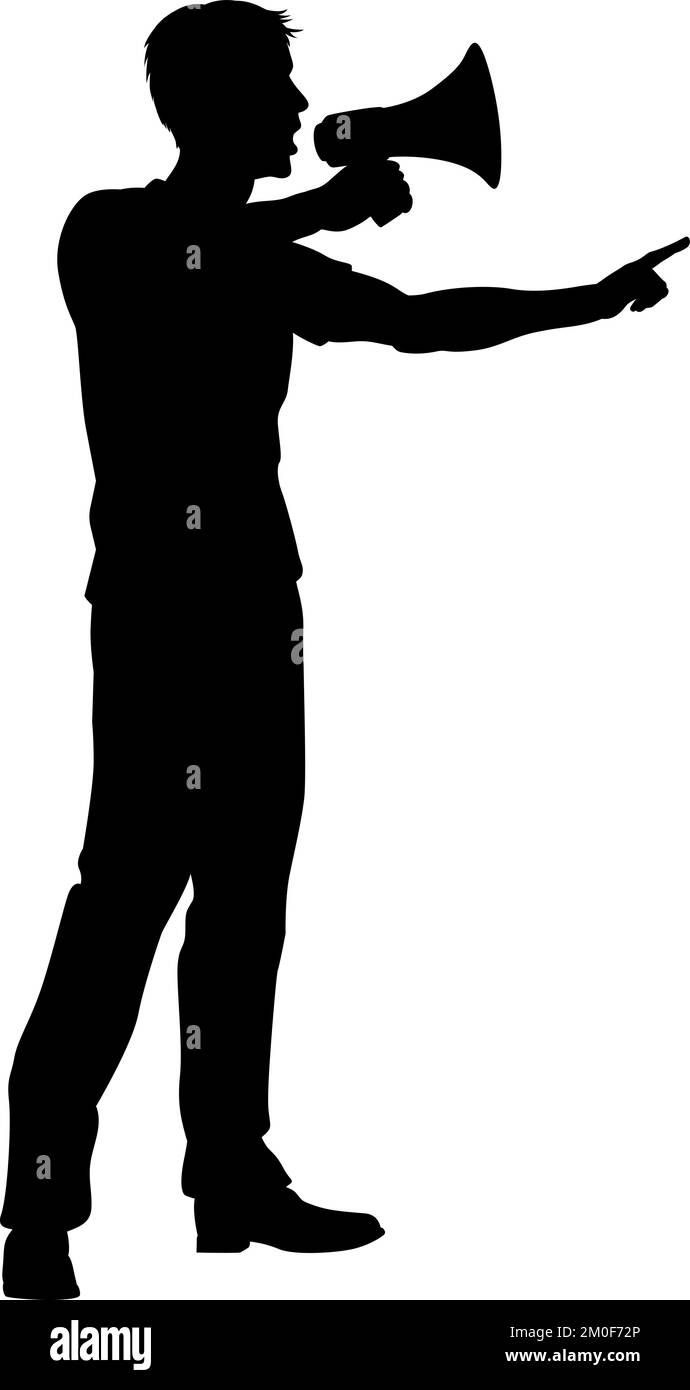 Protestkundgebung März Megaphon Silhouette Person Stock Vektor