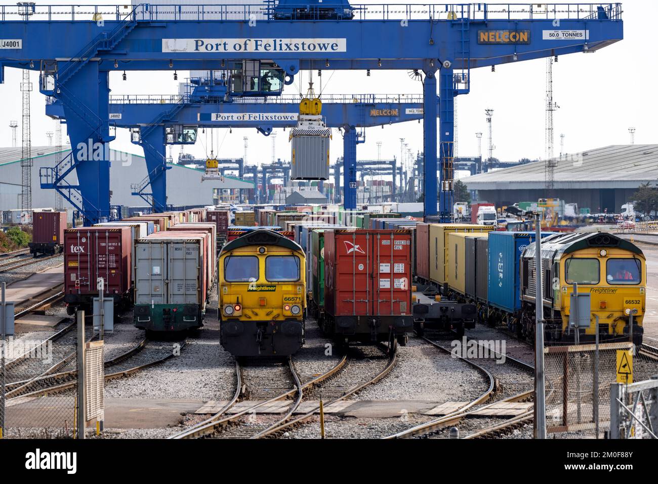 Hafen von Felixstowe Eisenbahnterminal Suffolk UK Stockfoto