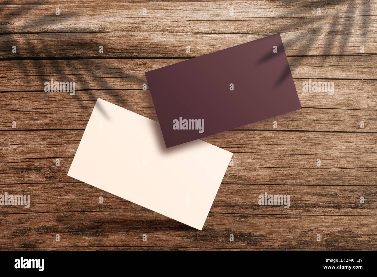 Luxuriöses Visitenkartenmodell. Luxuriöses Logo-Modell. Quadratisches Papiermodell mit realistischen Schatten auf Blättern. Schatten Einer tropischen Pflanze. Vorlagendatenblatt, Stockfoto