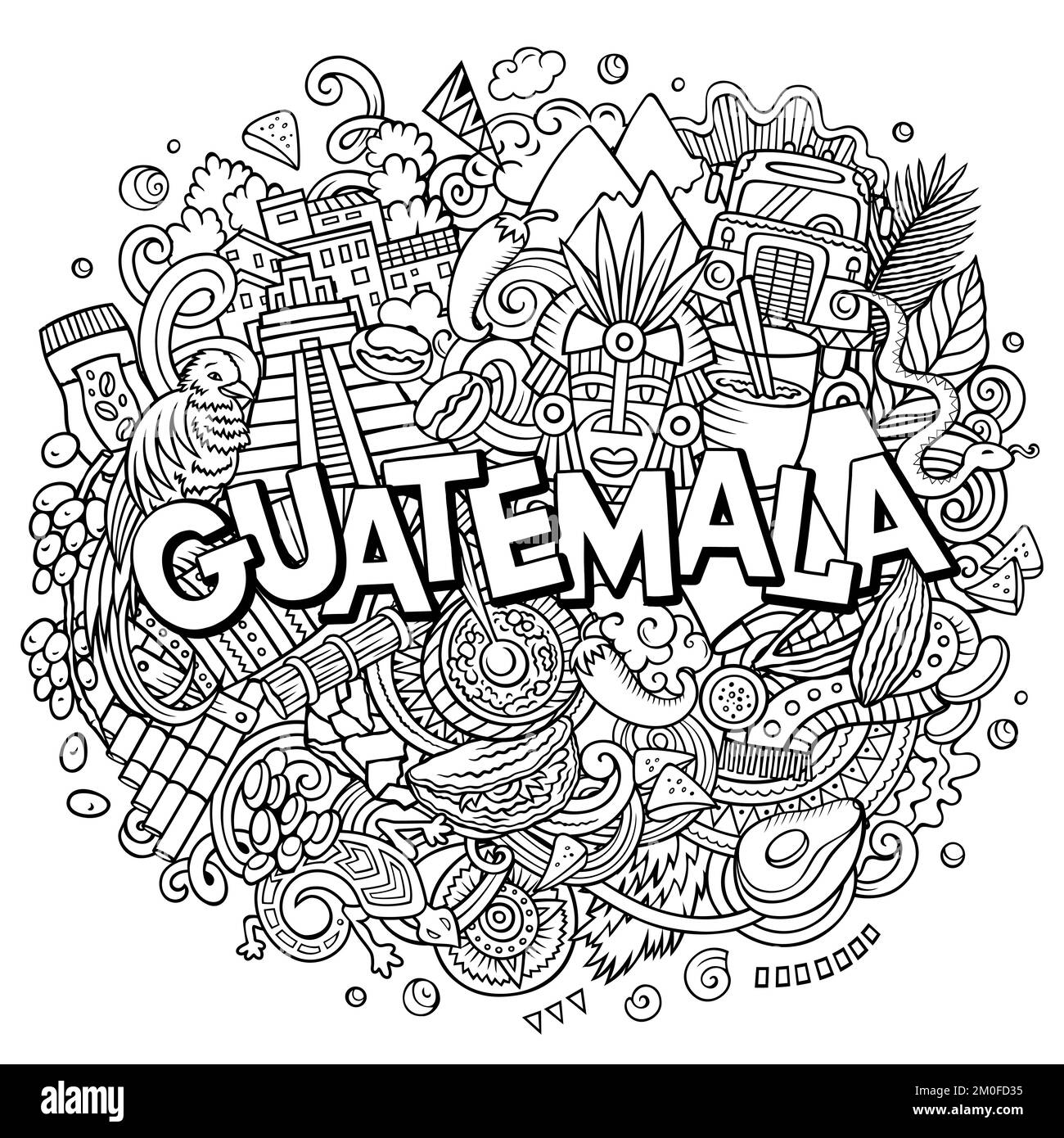 Guatemala-Zeichentrickfilm-Doodle-Illustration. Komisches Design Stock Vektor