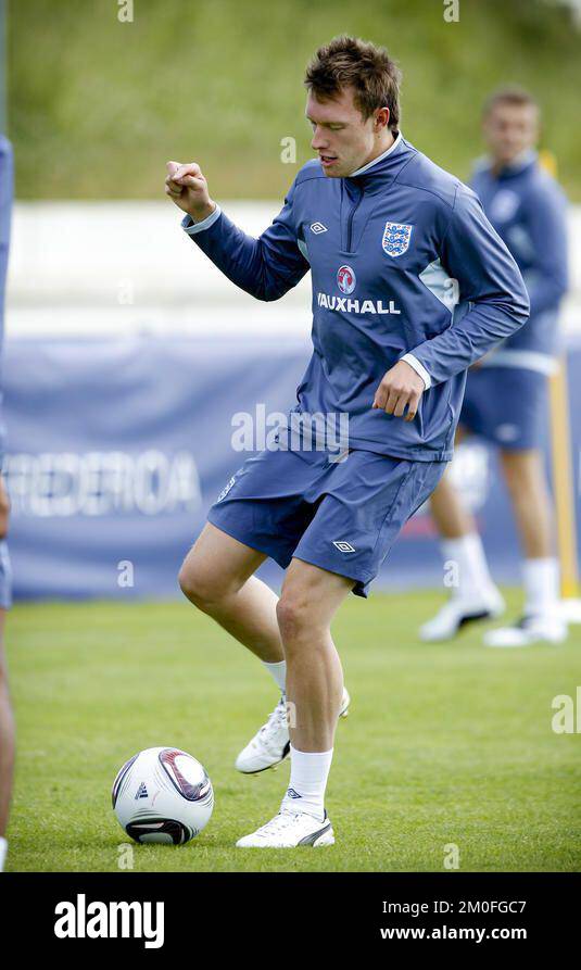 VON POLFOTO: 06/09/2011. Englands Fußballmannschaft unter 21 Jahren trainierte für die Europameisterschaft U21 in Fredericia, Dänemark. Hier sehen Sie Phil Jones, der kürzlich an Manchester United verkauft wurde. FOTOGRAF/ANDERS BROHUS Stockfoto