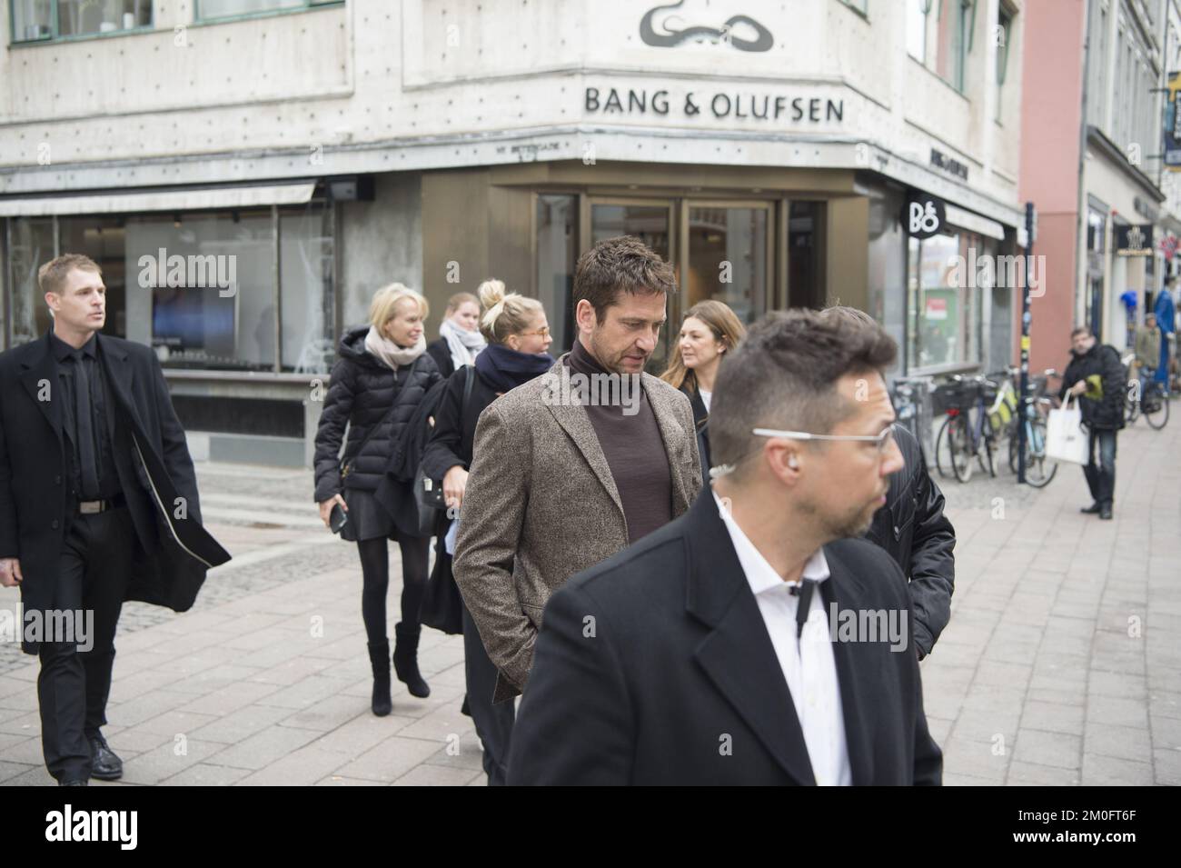 Der Schauspieler Gerard Butler, der in Kopenhagen zur Modewoche in Kopenhagen am 5.. Februar 2016 gesehen wurde. Stockfoto