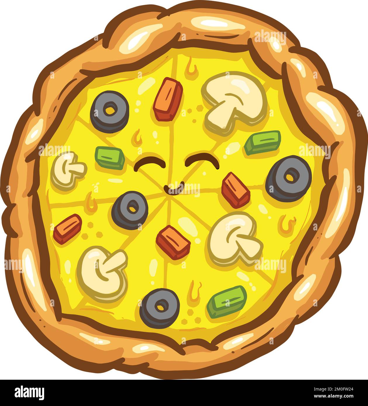 Niedliche Cartoon Pizza Slice Figur mit Käsegarnitur in Vector Illustration Stock Vektor