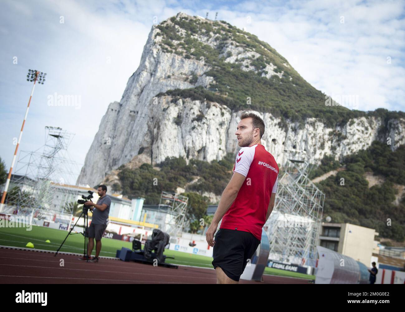 Christian Eriksen beim Training im Victoria Stadium Gibraltar, Mittwoch, 4. September 2019. (Foto: Liselotte Sabroe / Ritzau Scanpix) Stockfoto