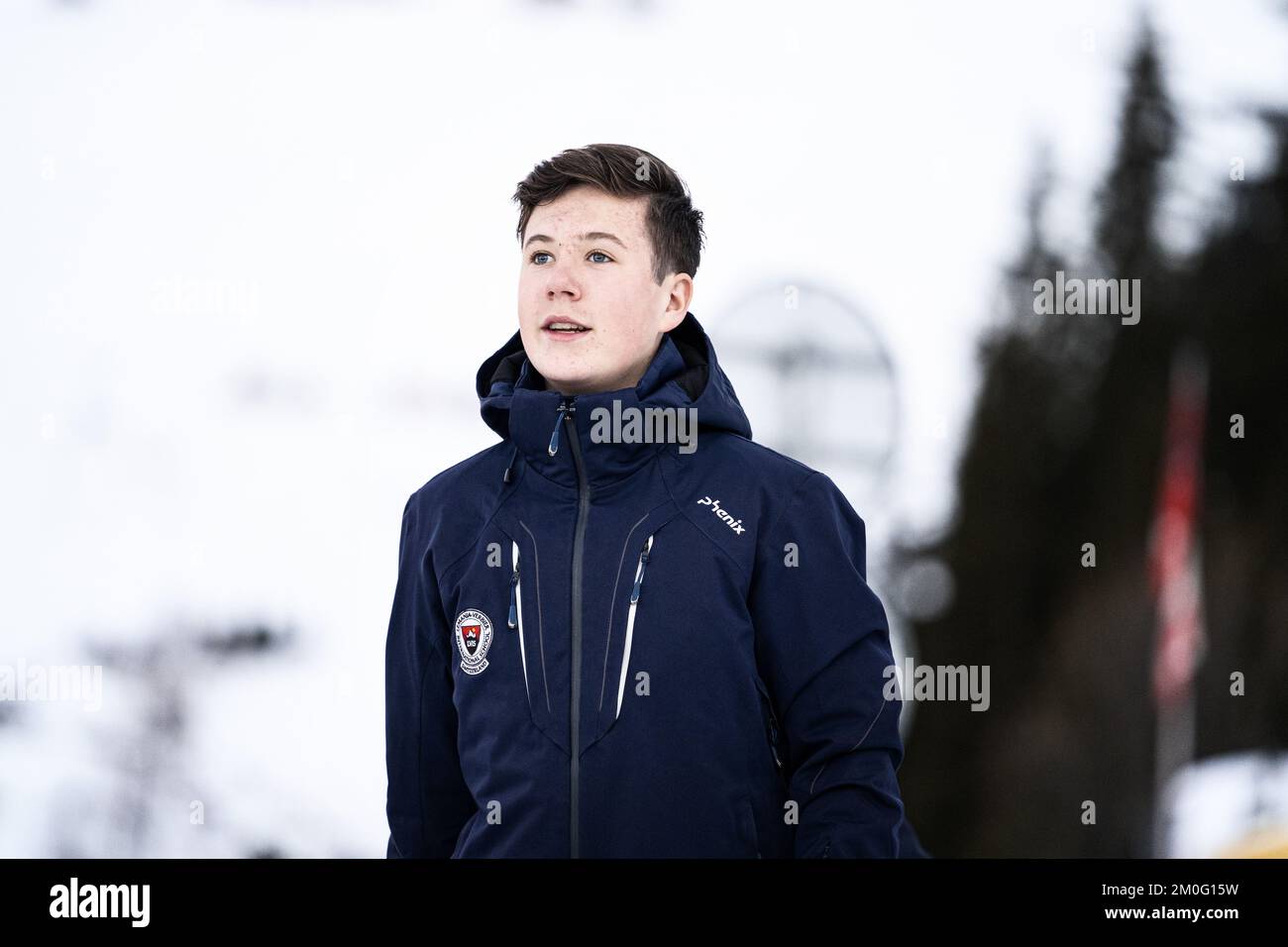 Fotos der Familie Kronprinz der Schultag der Kinder beginnt an der Lemania-Verbier International School in Verbier, Schweiz. Die Kinder des Kronprinzen-Paares Königliche Hoheiten Prinz Christian, Prinzessin Isabella, Prinz Vincent und Prinzessin Josephine beginnen am Montag, den 6. Januar 2020, ein 12-wöchiges Schulprogramm an der Lemania-Verbier International School in der Schweiz. Hinweis: Die Verteilung über Newswire erfolgt nur in Dänemark. Der internationale Vertrieb erfolgt auf provisionsbasis. Stockfoto