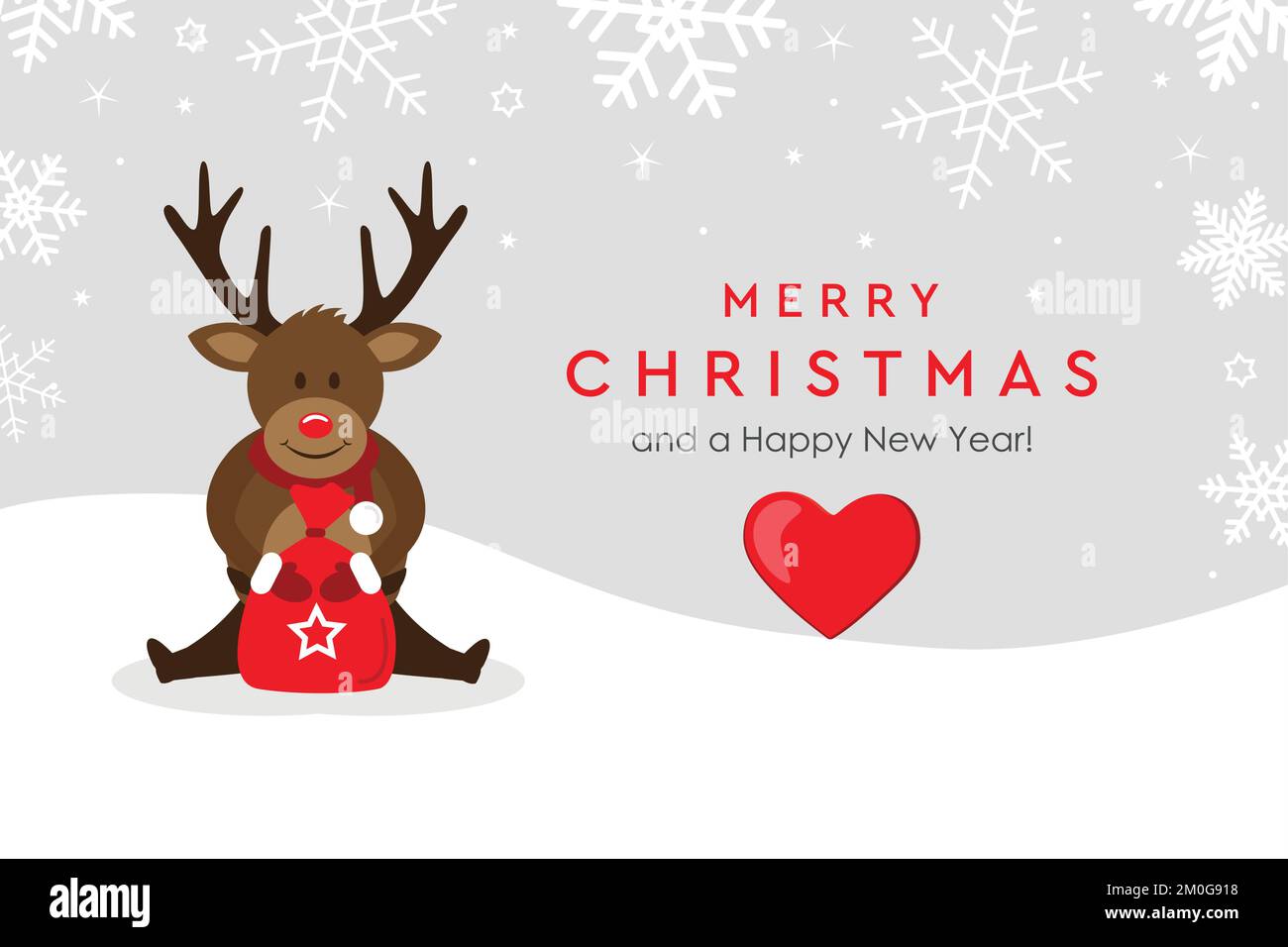 weihnachtsgrußkarte mit niedlichem Hirsch auf verschneitem Hintergrund Stock Vektor