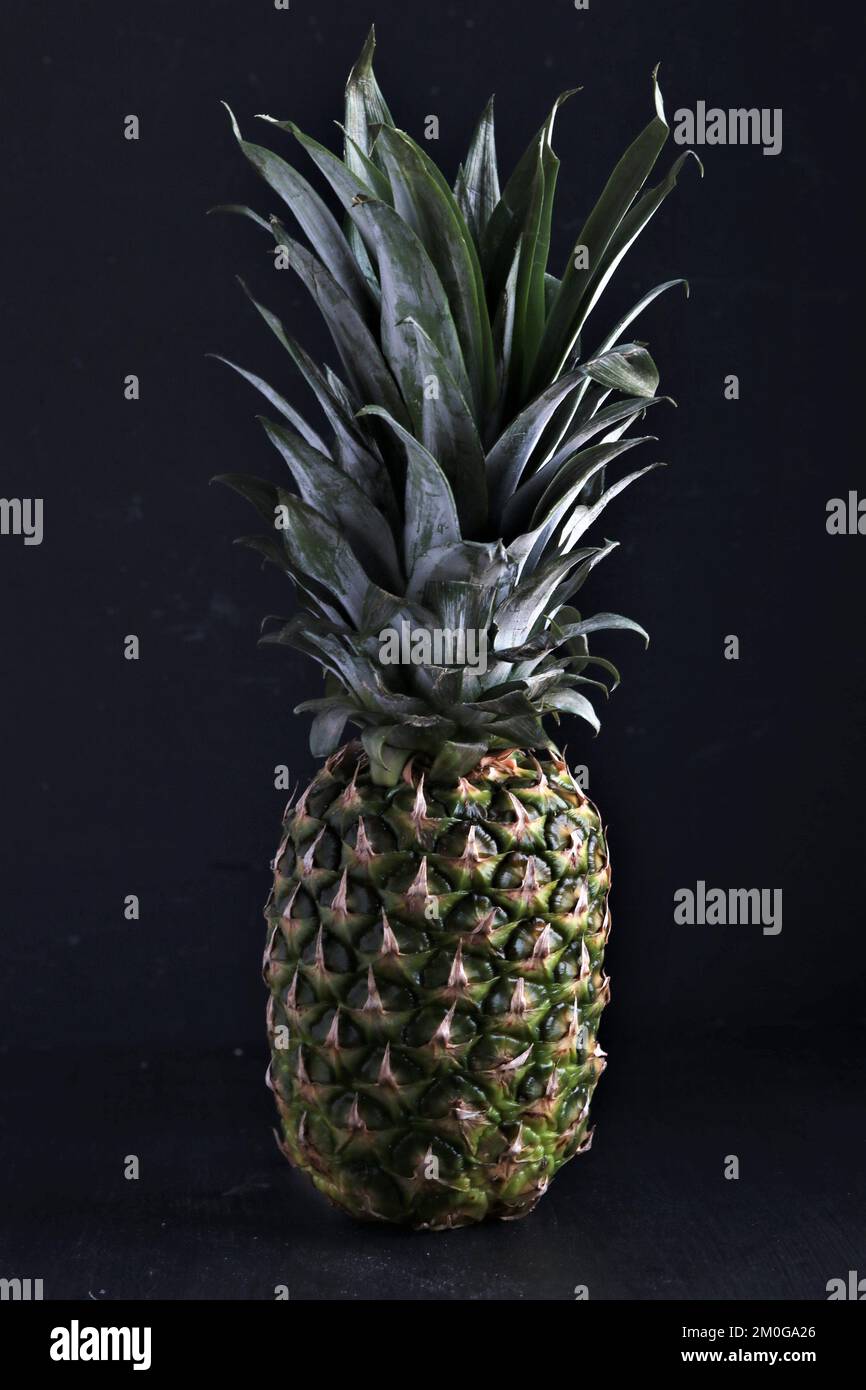 Ananasfrüchte auf schwarzem Hintergrund Stockfoto