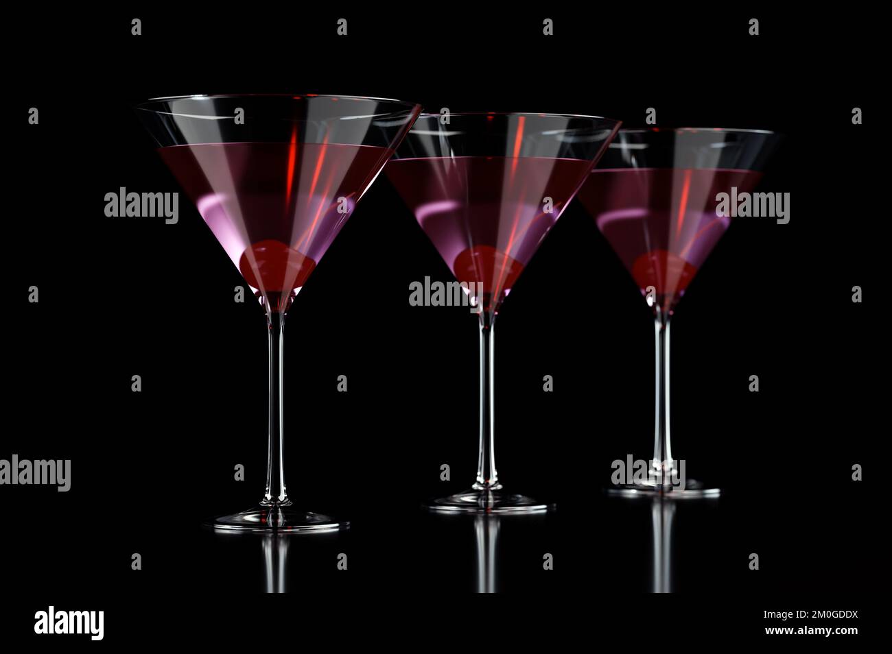 Drei rote Cocktails in martini-Glas mit Kirsche Stockfoto