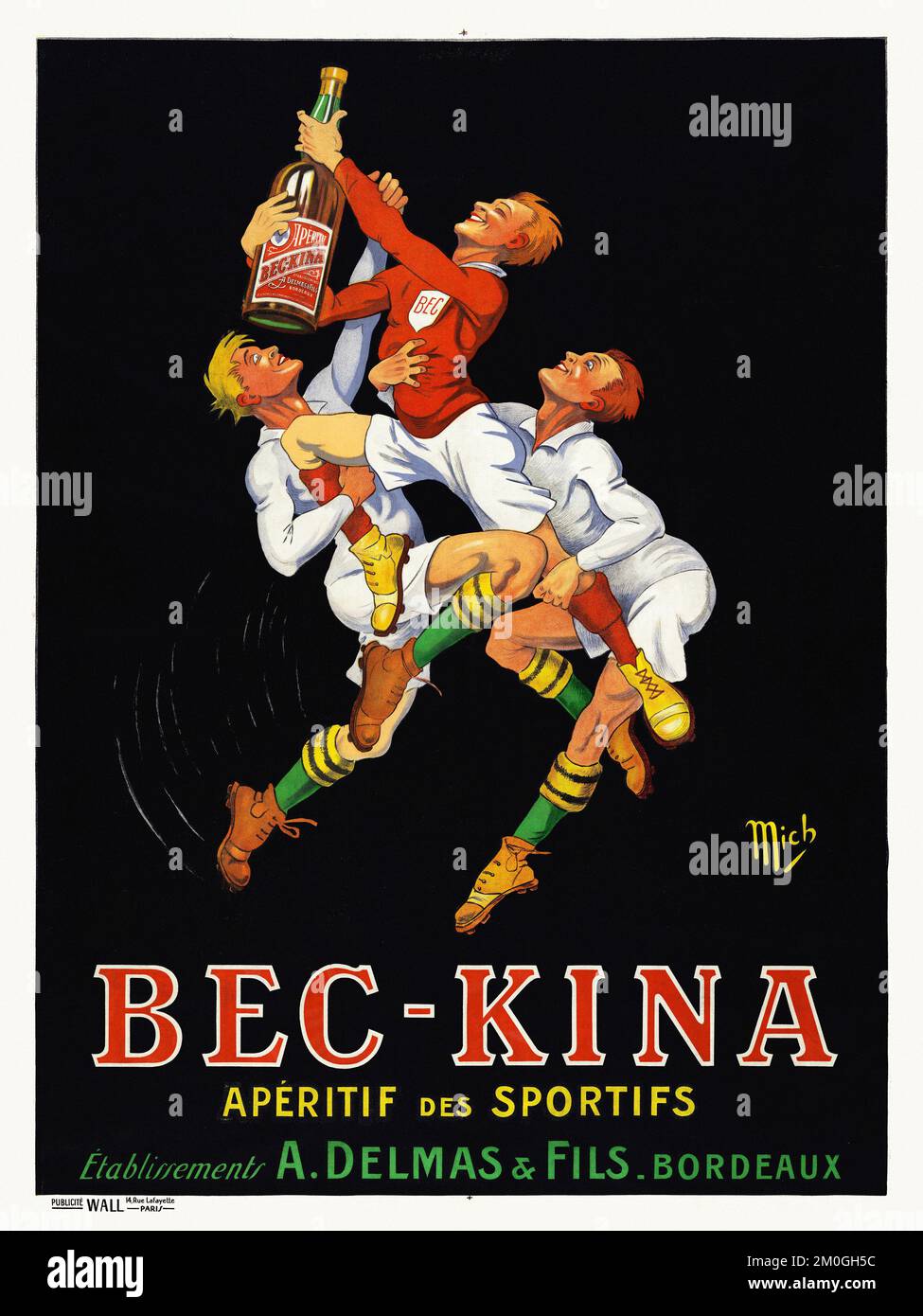 Bec-Kina. Aperitif des Sportifs. Etablissements A. Delmas et Fils, Bordeaux von Jean Marie Michel Liebeaux, Mich (1881-1923). Poster wurde 1921 in Frankreich veröffentlicht. Stockfoto