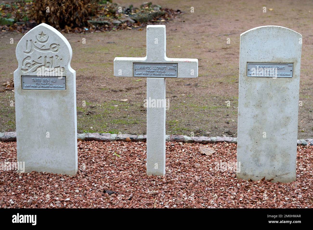 Frankreich, Haut Rhin, Straßburg, Kaysersberg, Militärfriedhof 1., muslimische, christliche und jüdische Soldaten, die während des Zweiten Weltkriegs gefallen sind Stockfoto