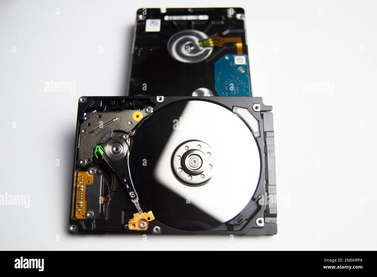 Nahaufnahme der Festplatte von oben Stockfoto