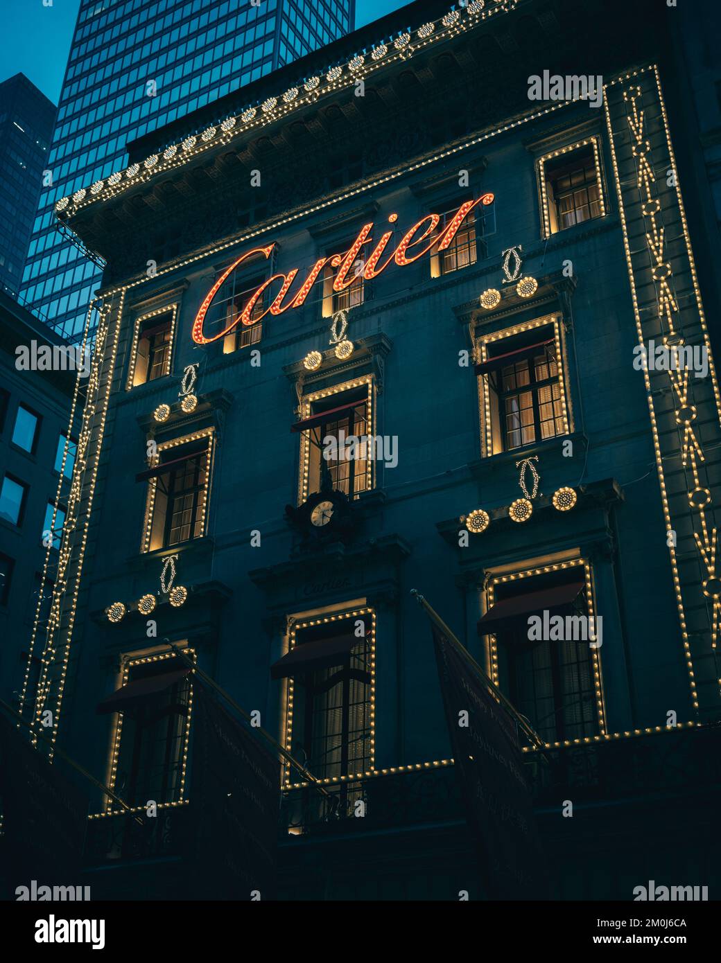 Cartier Fifth Avenue Mansion bei Nacht, Manhattan, New York Stockfoto