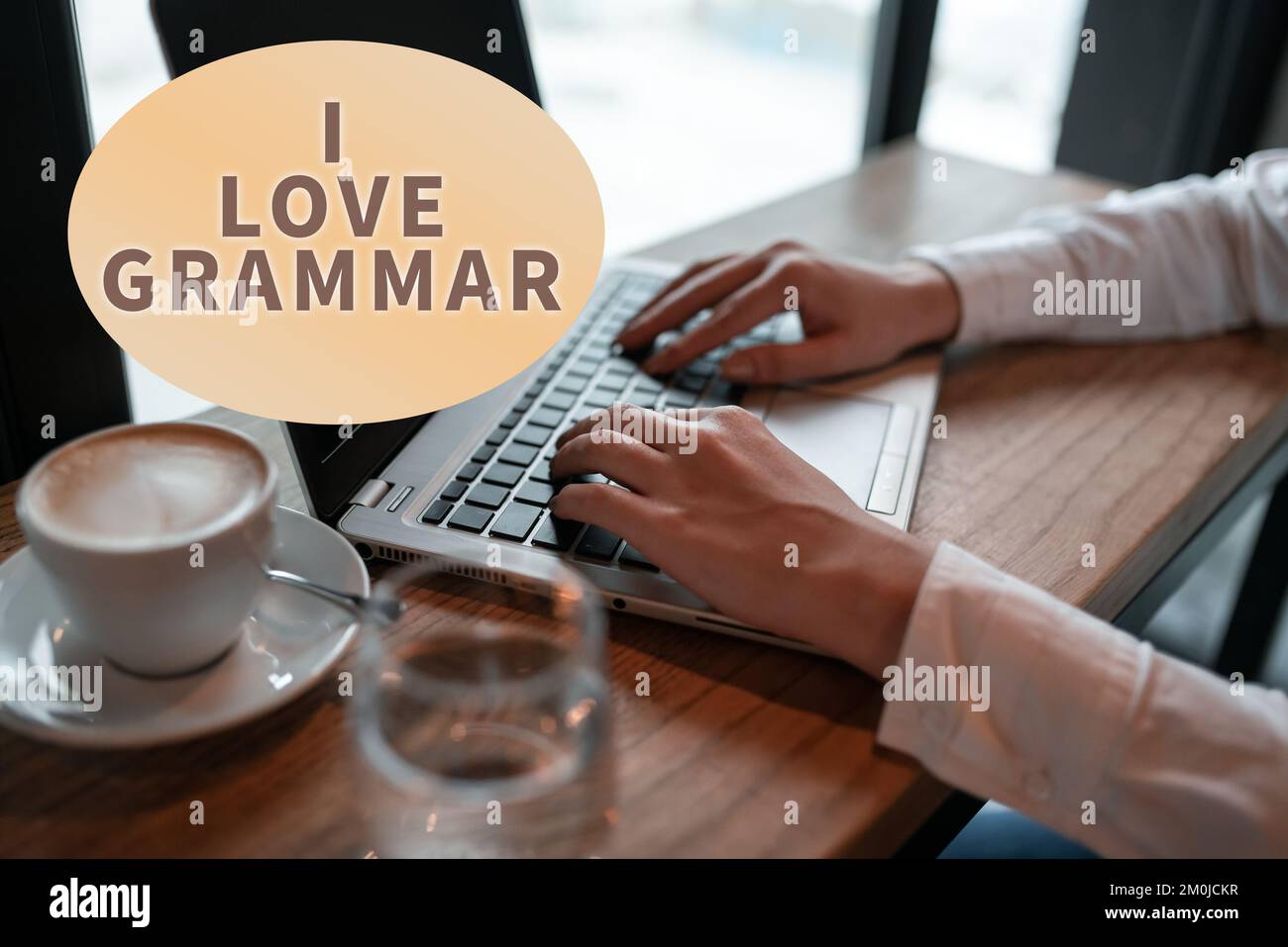 Inspiration mit dem Schild „I Love Grammar“. Internetbegriffshandlung des Bewunderungssystems und der Sprachstruktur Stockfoto