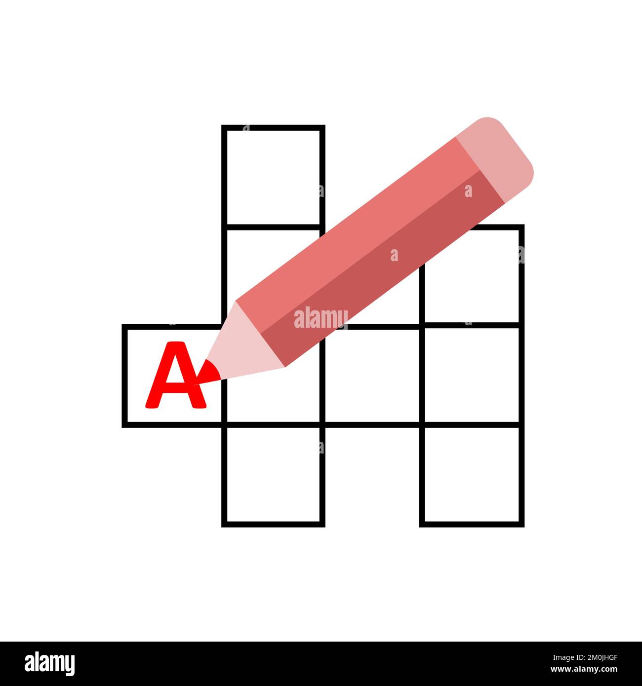 Symbol für Kreuzworträtsel-Vektor in Umriss. Mit Bleistift. Isolierte schwarze, einfache Linie Stock Vektor