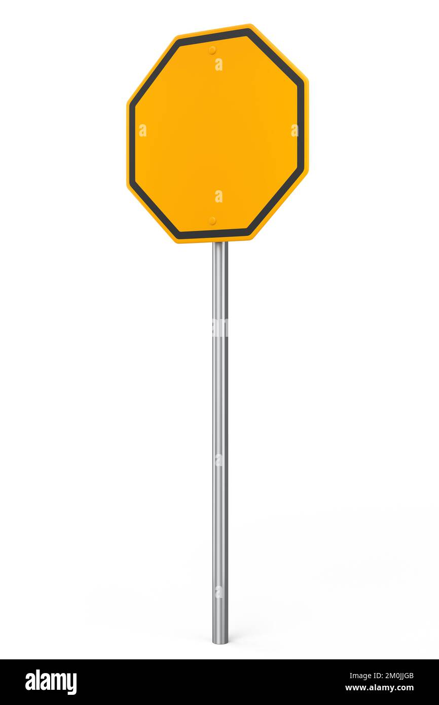 Straßenschilder am Pfosten isoliert auf weißem Hintergrund. 3D Modell der Straßenverkehrszeichenvorlage rendern Stockfoto