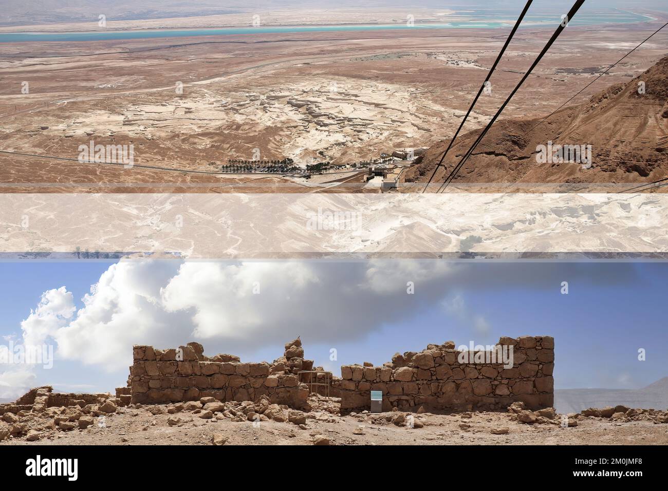 Masada ist eine Festung in Israel, die die Ruinen der letzten Festung des Königreichs Israel umgibt, bevor sie von den Römern vollständig zerstört wurde. Stockfoto