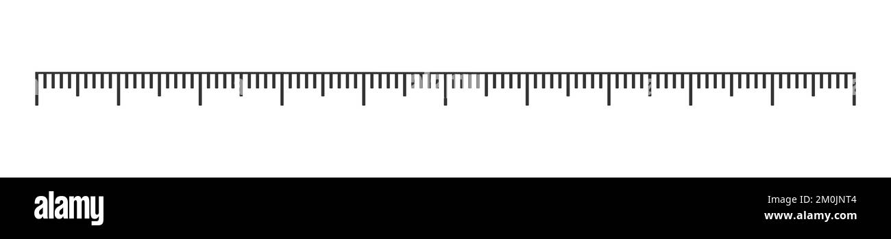 Lineal, Band oder Thermometerskala. Horizontales Diagramm zur Messung von Abstand, Höhe oder Länge des mathematischen, Nähwerkzeugs und meteorologischen Werkzeugs. Grafische Vektordarstellung Stock Vektor