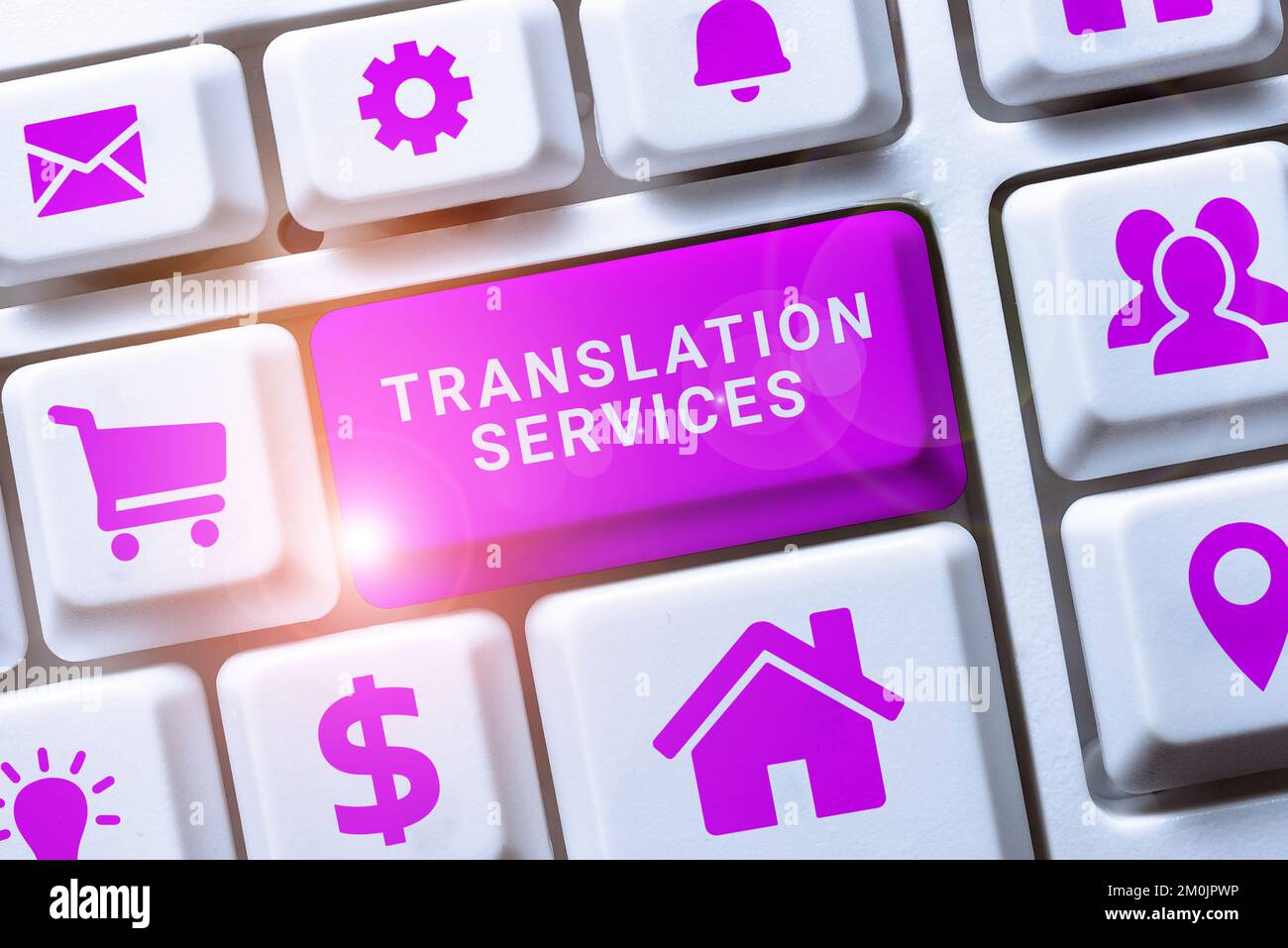 Texttitel, der Übersetzungsservices präsentiert. Geschäftsansatz, der Mitarbeitern die Übersetzung von Sprache ermöglicht Stockfoto