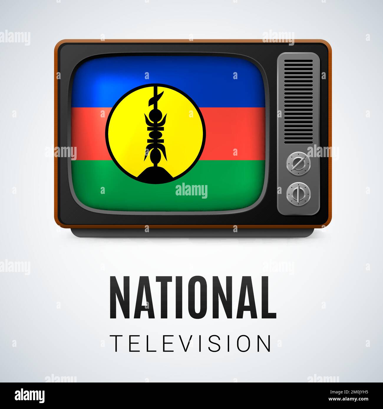 Vintage TV und Flag of New Caledonia als Symbol National Television. Tele-Empfänger mit Flaggendesign Stock Vektor