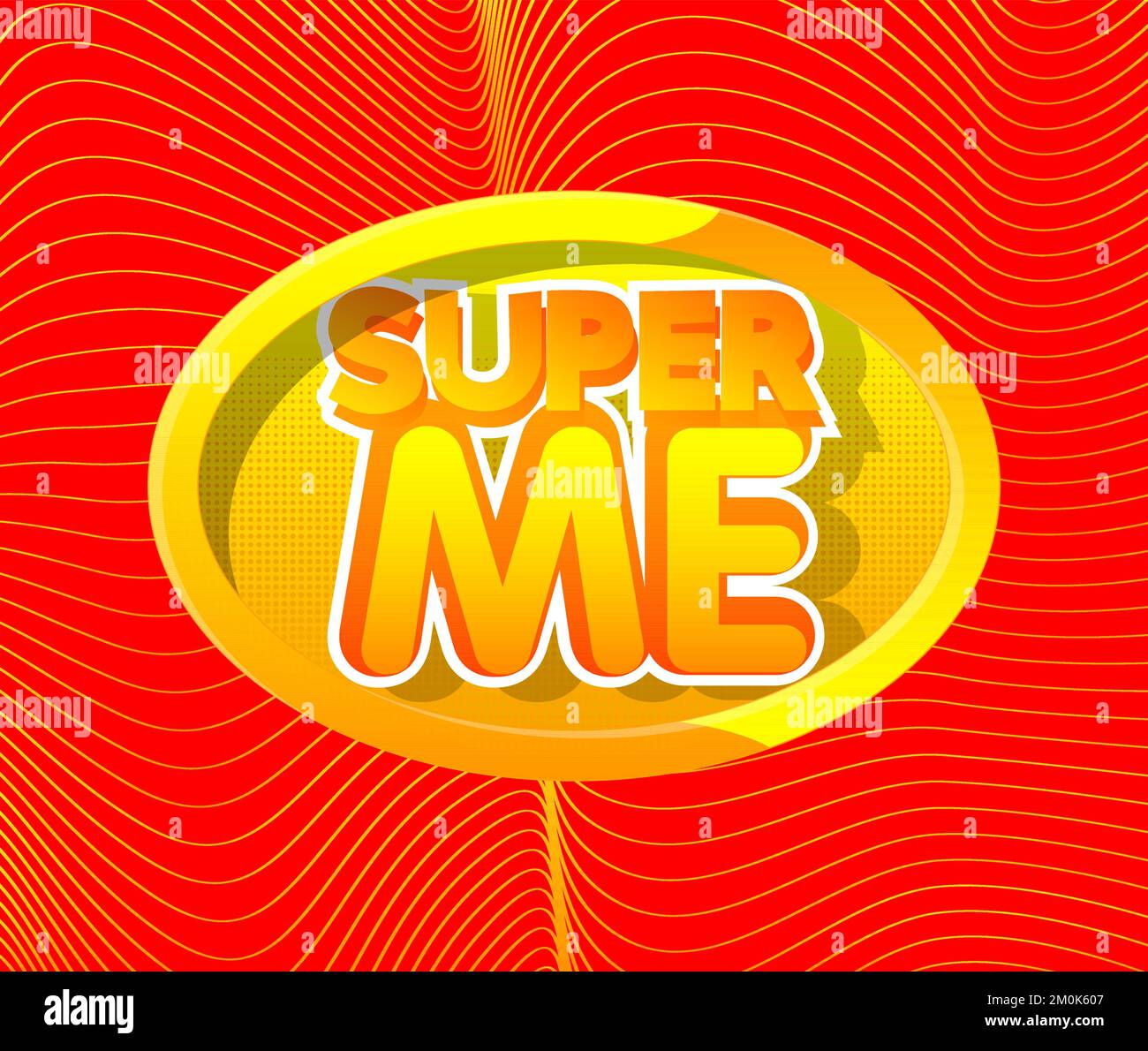 Superhelden-Wappen mit „Super Me“-Symbol. Farbenfrohe Vektordarstellung im Comic-Stil. Stock Vektor