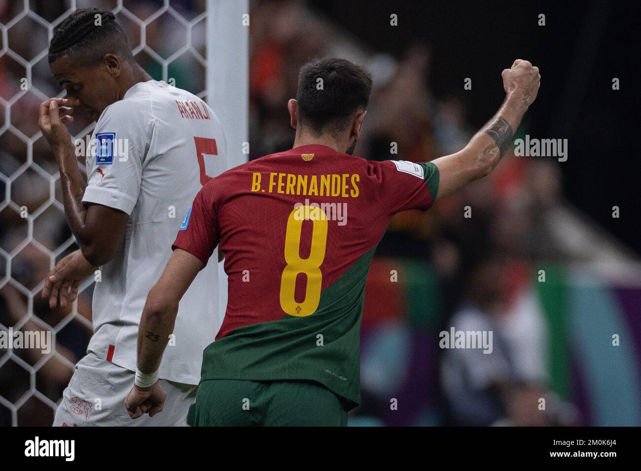 Katar - Doha - 12/06/2022 - WELTMEISTERSCHAFT 2022, PORTUGAL X SCHWEIZ - Bruno Fernandes, ein portugiesischer Spieler, feiert während eines Spiels gegen die Schweiz im Education City Stadion für die Weltmeisterschaft 2022. Foto: Pedro Martins/AGIF/Sipa USA Stockfoto
