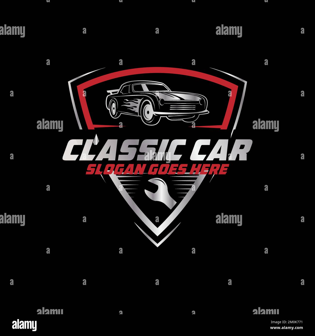 Classic Car Repair Logo Shield, Automotive Modification Logo Template mit rustikalem, Vintage-, Retro-Stil Stock Vektor