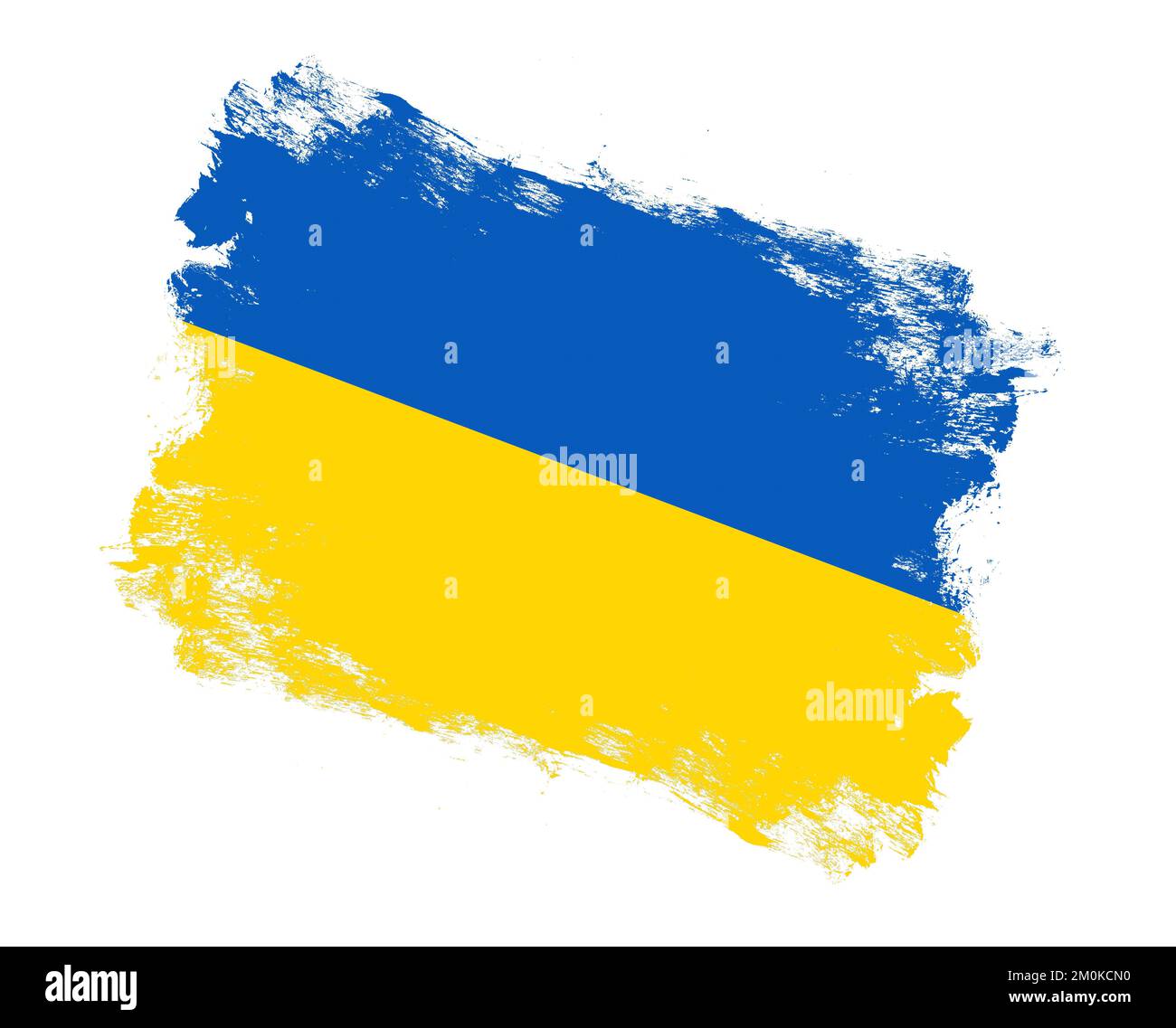 Mit Pinseln bemalte ukrainische Flagge auf weißem Hintergrund Stockfoto