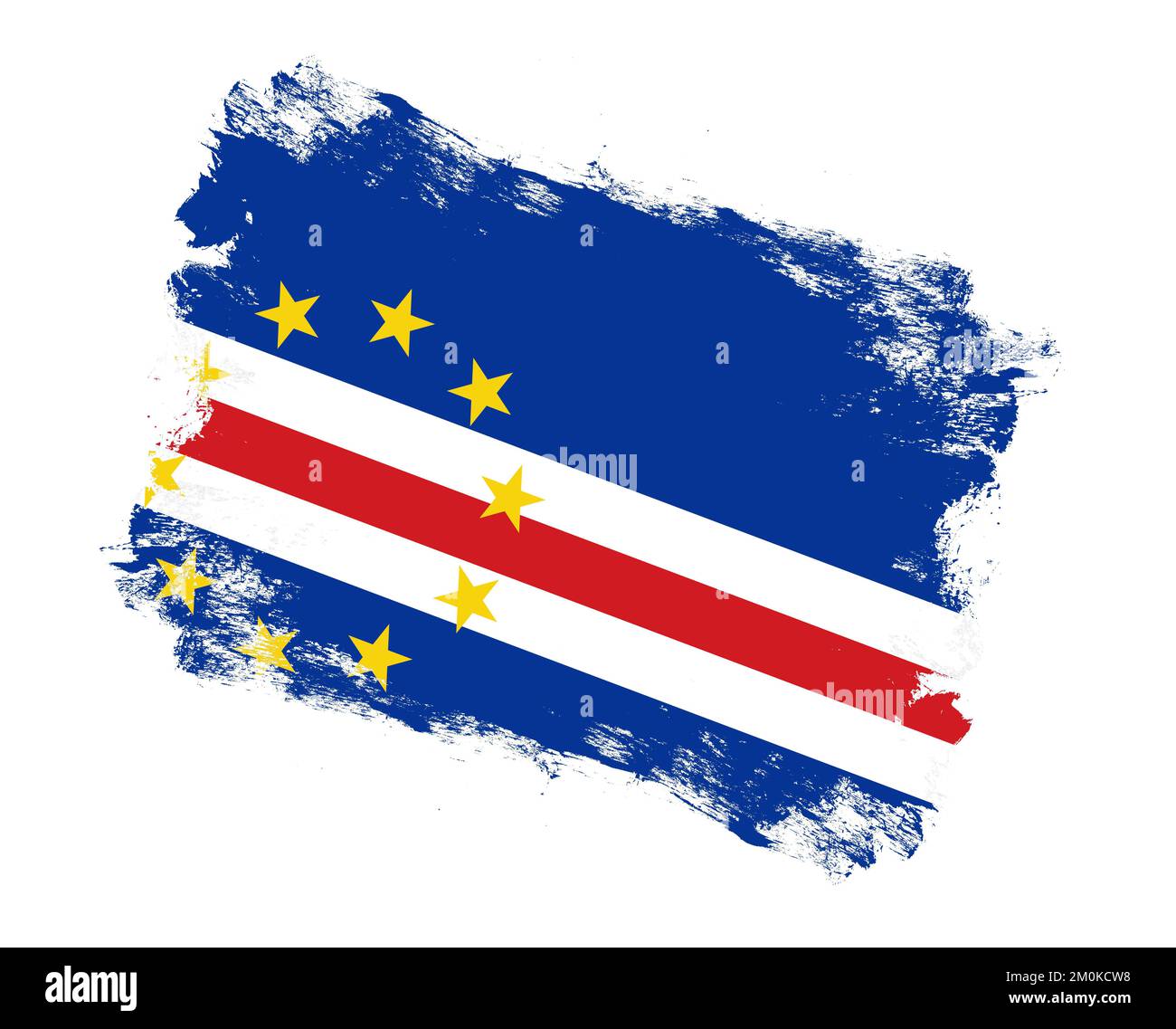 Mit Pinseln bemalte Flagge von cabo verde auf weißem Hintergrund Stockfoto