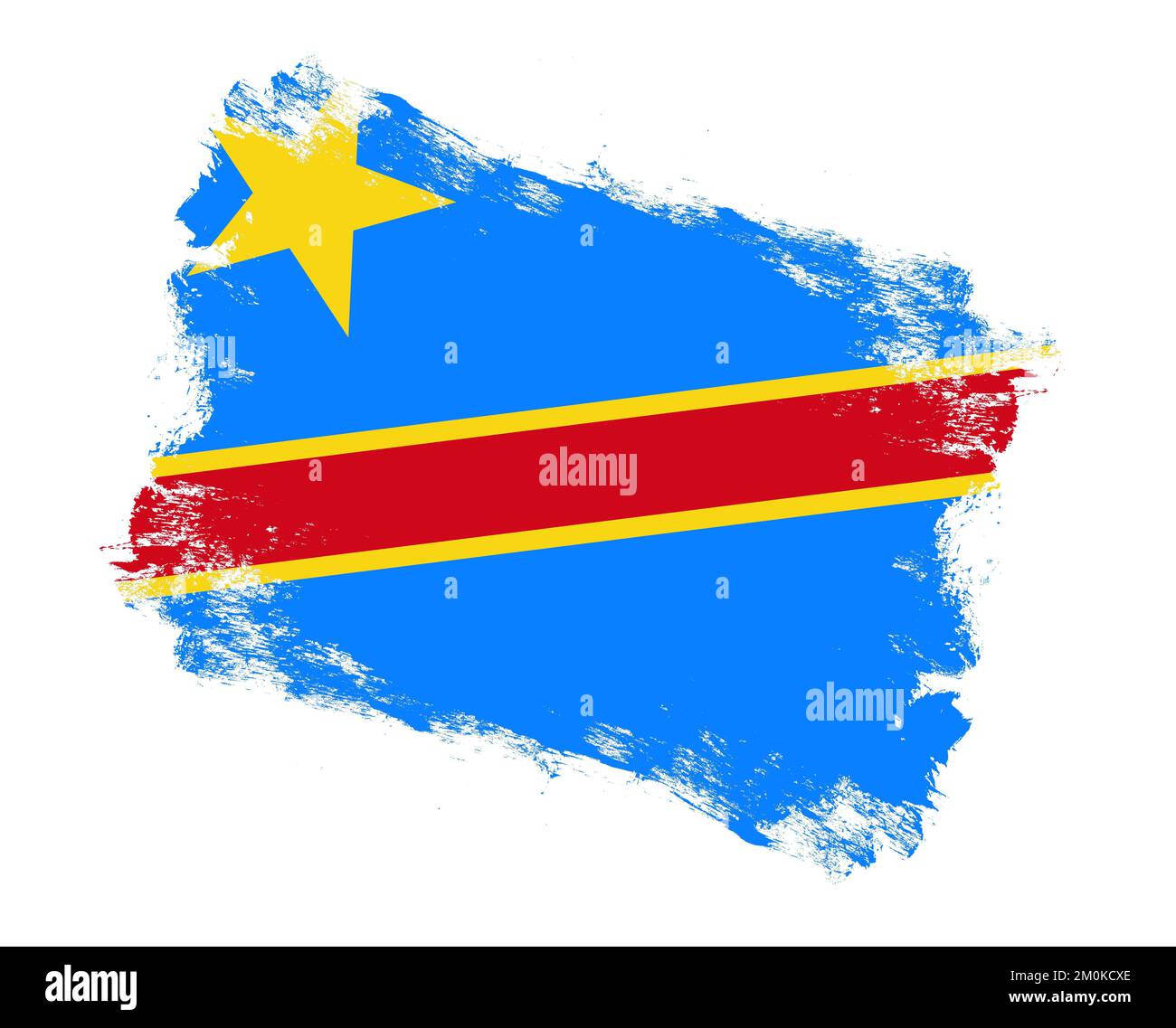 Streichpinsel bemalte Flagge der demokratischen republik kongo auf weißem Hintergrund Stockfoto