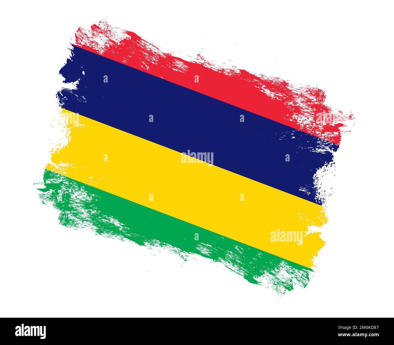 Mit einem Streichpinsel bemalte Flagge von mauritius auf weißem Hintergrund Stockfoto