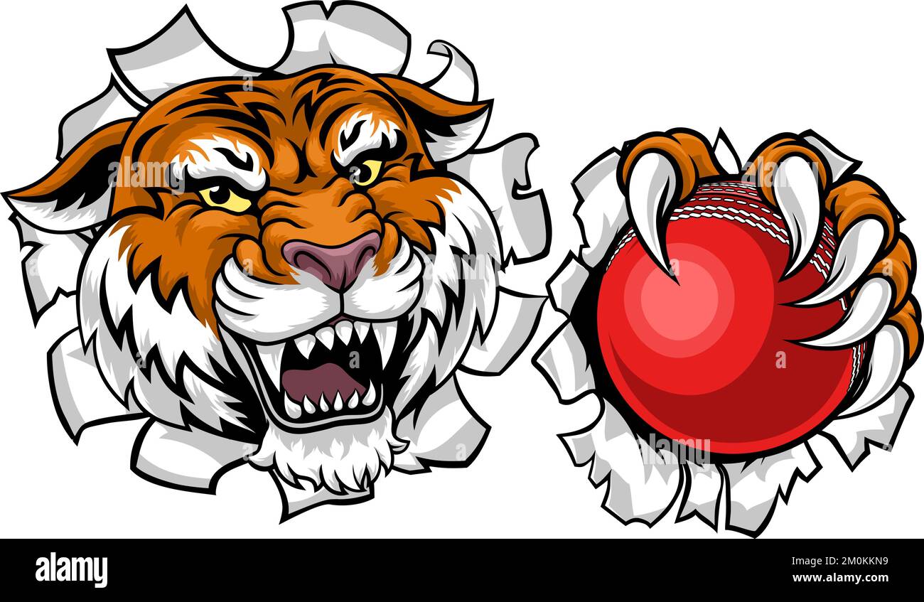 Tiger Cricket Ball Tiersport-Team Maskottchen Stock Vektor