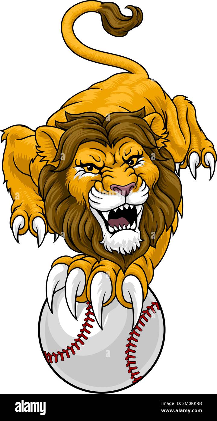 Löwen-Baseball-Ball Tiersport-Team-Maskottchen Stock Vektor