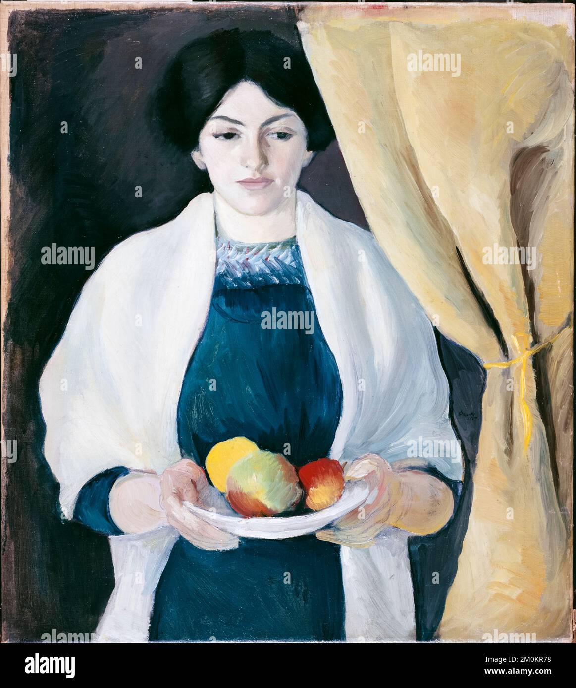 August Macke, Porträt mit Äpfeln, (Porträt der Frau des Künstlers Elisabeth Erdmann-Macke (geborene Gerhardt) 1888-1978), Ölmalerei auf Leinwand, 1909 Stockfoto