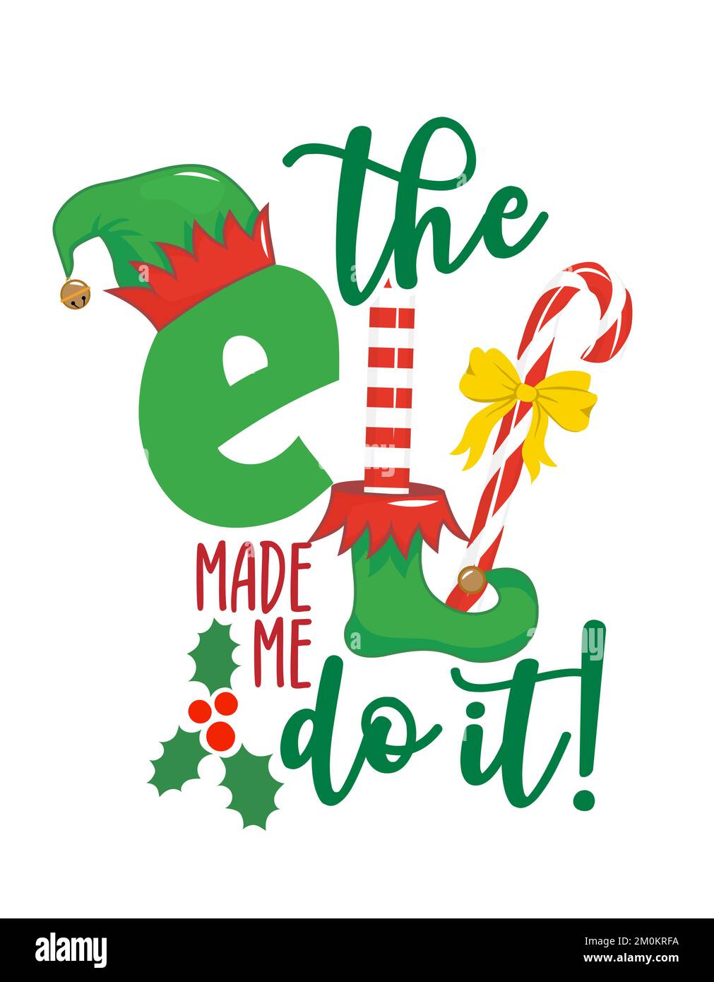 Der Elf hat mich dazu gebracht, es zu tun - Ausdruck für Weihnachtskleidung oder hässliche Pullover. Handgezeichnete Schriftzüge für Weihnachtskarten, Einladungen. Gut für Hemden, mu Stock Vektor
