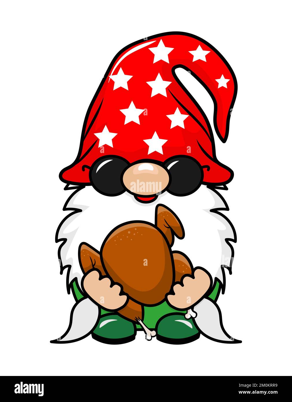 Bezaubernder Weihnachtszwerg mit geröstetem truthahn - Zwerg mit Weihnachtsmann-Keks. Nordischer Zwerg. Süße Weihnachts-Elfe mit Hut. Vektordarstellung für Winter Stock Vektor