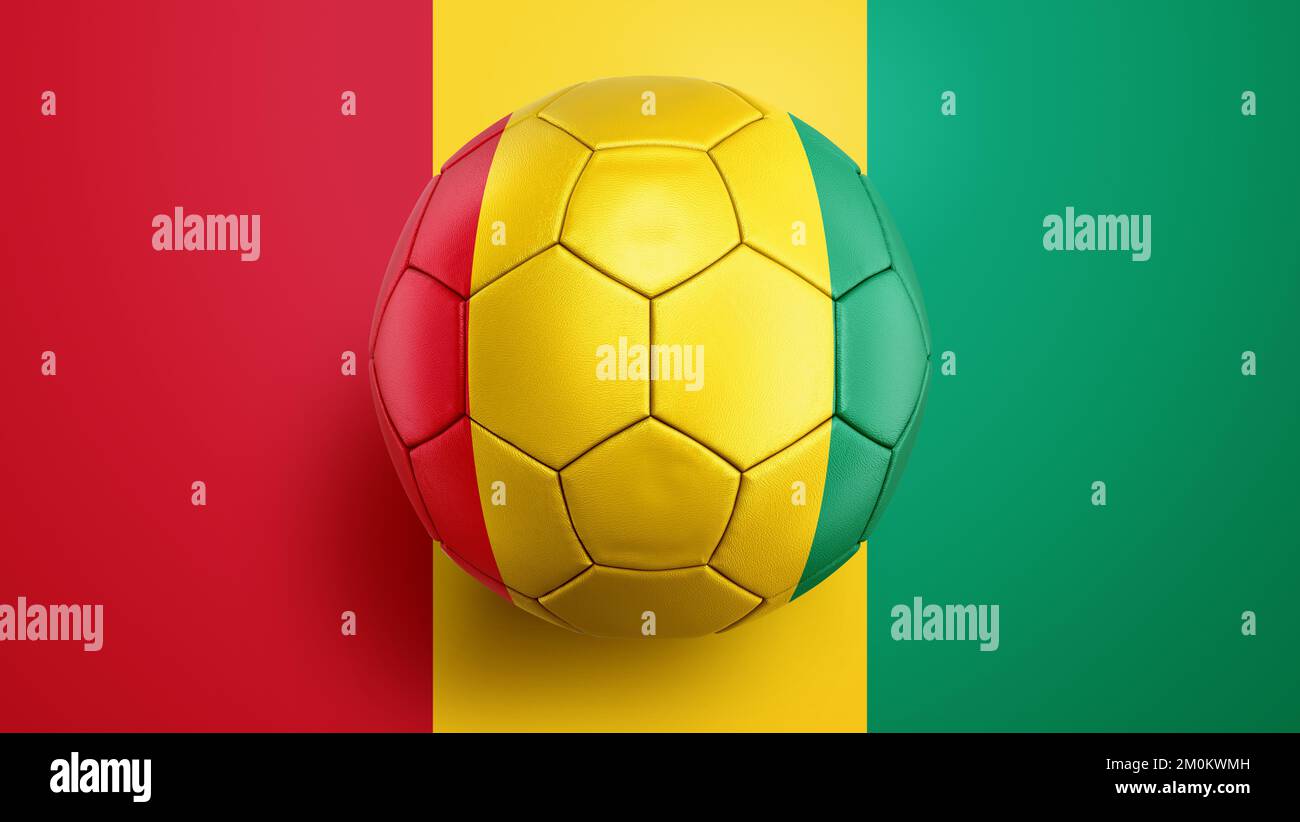 Fußball-Guinea-Flagge auf guinea-Flaggen-Hintergrund. 3D Abbildung Stockfoto